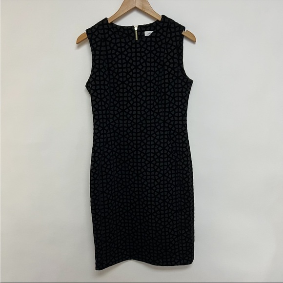 Calvin Klein Dresses & Skirts - Calvin Klein Black Velvet Sheath Dress Knee Length Sleeveless Cocktail US 8